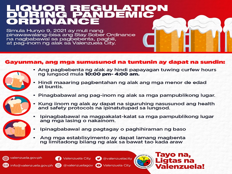 Pag-iral ng liquor ban sa Valenzuela City binawi na