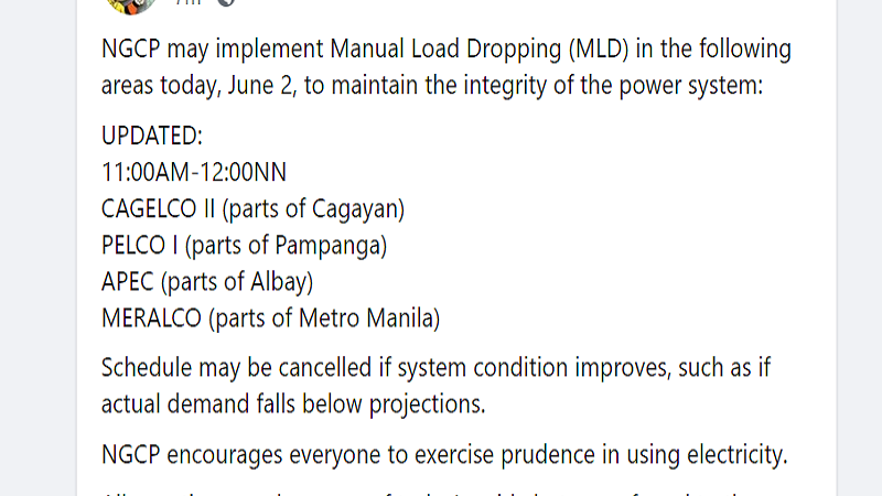 BASAHIN: Mga lugar na maaapektuhan ng rotational brownout sa Luzon ayon sa NGCP