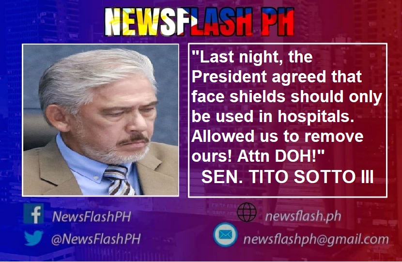 Pang. Duterte sumang-ayon na sa mga ospital lamang dapat gumagamit ng face shields – Sotto
