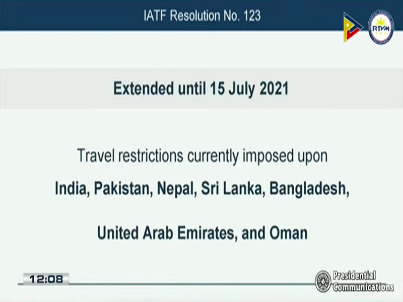 Travel restrictions sa India, Pakistan, Nepal, Sri Lanka, Bangladesh, UAE at Oman pinalawig ng IATF
