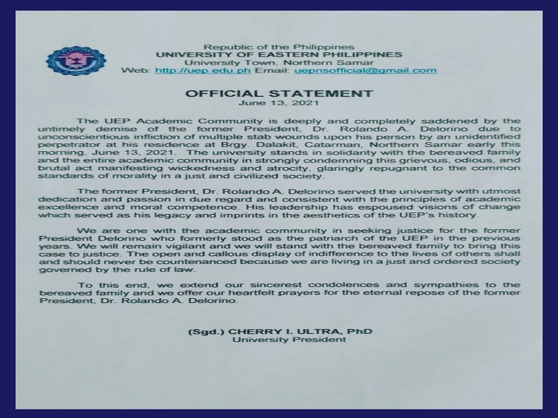 Dating University of Eastern Philippines President patay matapos tangkang looban ang kaniyang bahay sa Northern Samar