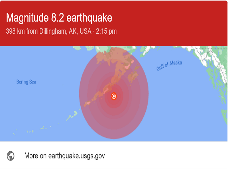 Alaska niyanig ng magnitude 8.2 na lindol