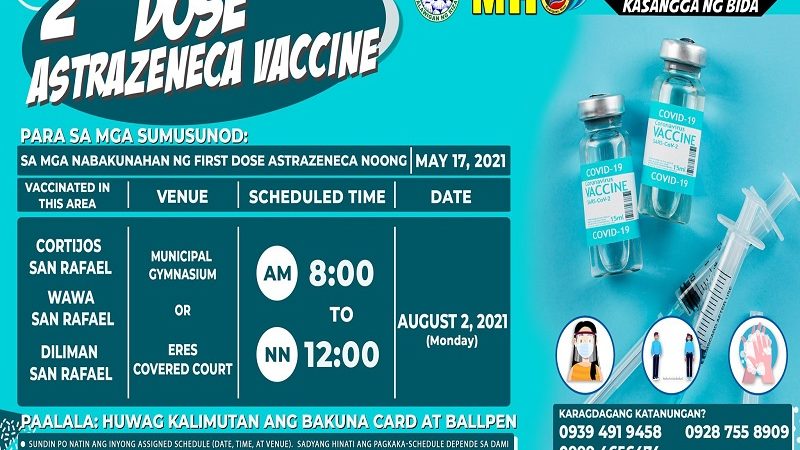 LOOK: Schedule ng ikalawang dose ng bakuna para sa mga nabakunahan ng AstraZeneca sa bayan ng Montalban