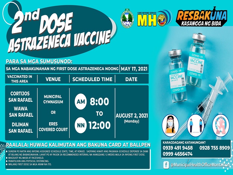 LOOK: Schedule ng ikalawang dose ng bakuna para sa mga nabakunahan ng AstraZeneca sa bayan ng Montalban