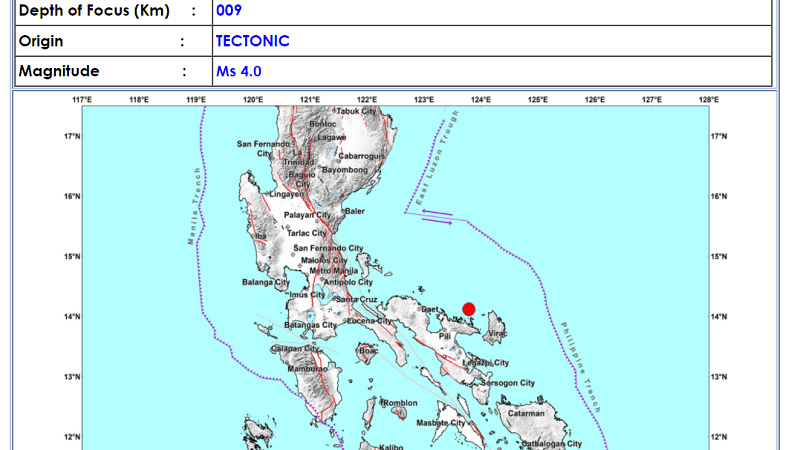 Garchitorena, Camarines Sur niyanig ng magnitude 4.0 na lindol