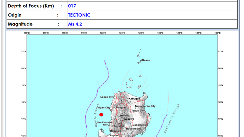 Candon City, Ilocos Sur niyanig ng magnitude 4.2 na lindol