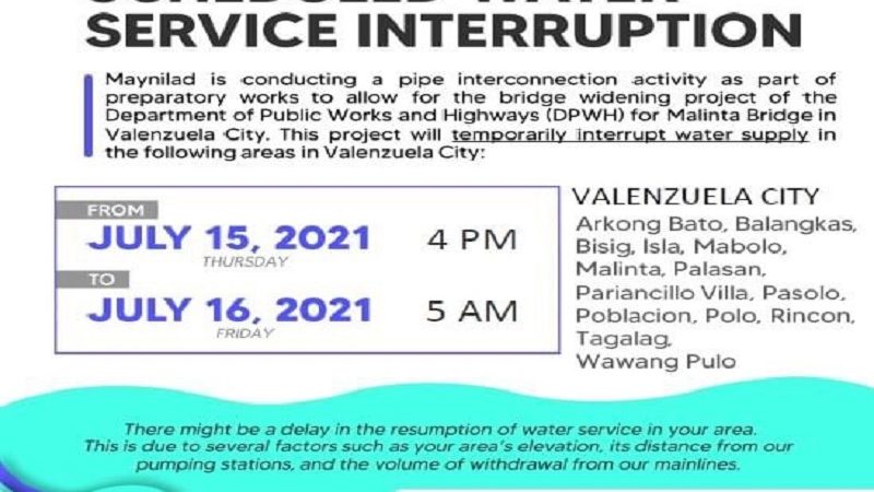 BASAHIN: Ilang barangay sa Valenzuela City mawawalan ng suplay ng tubig