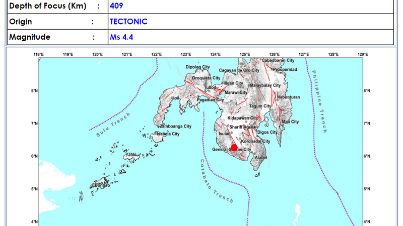 Lake Sebu, South Cotabato niyanig ng magnitude 4.4 na lindol