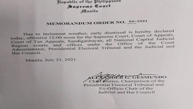 Pasok sa trabaho sa mga korte sa Metro Manila suspendido na mula mamayang alas 12 ng tanghali