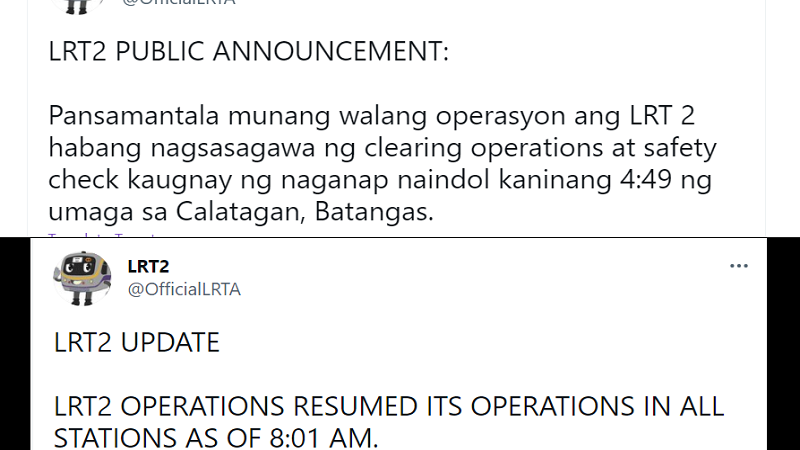 Operasyon ng LRT-2 naapektuhan dahil sa malakas na pagyanig na tumama sa Batangas