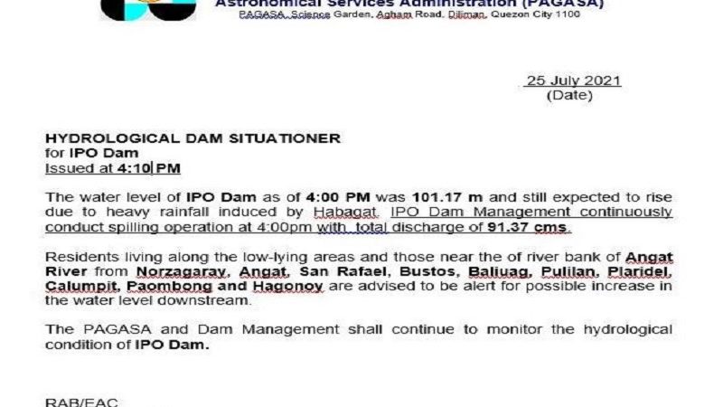 Ipo dam nagpapakawala na ng tubig, mga residente sa mabababang lugar sa Bulacan inalerto ng PAGASA