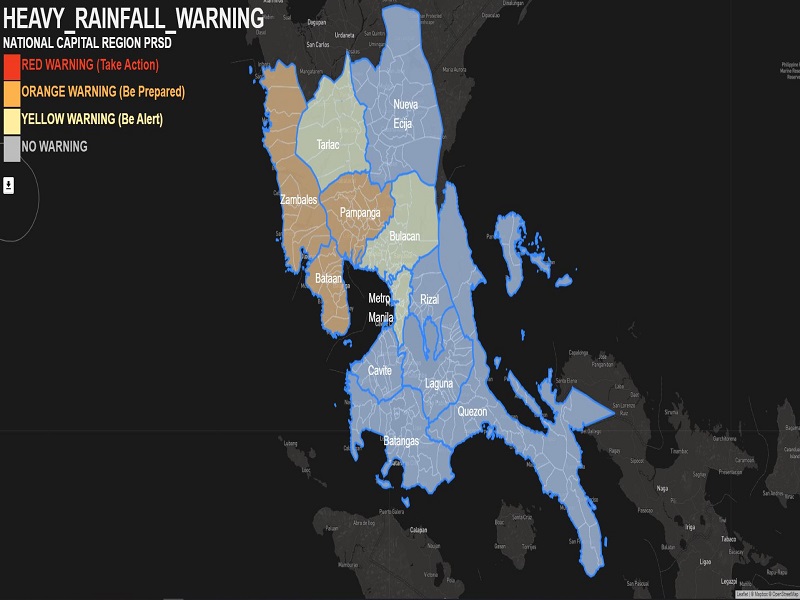 Heavy rainfall warning itinaas ng PAGASA sa Metro Manila at mga kalapit na lalawigan sa Luzon