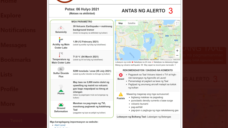 39 na volcanic earthquake naitala sa Bulkang Taal sa magdamag