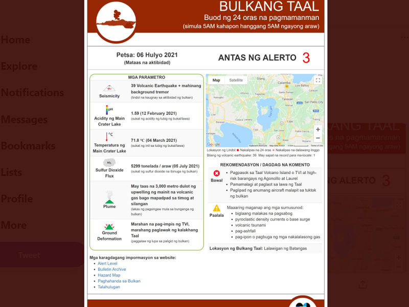 39 na volcanic earthquake naitala sa Bulkang Taal sa magdamag