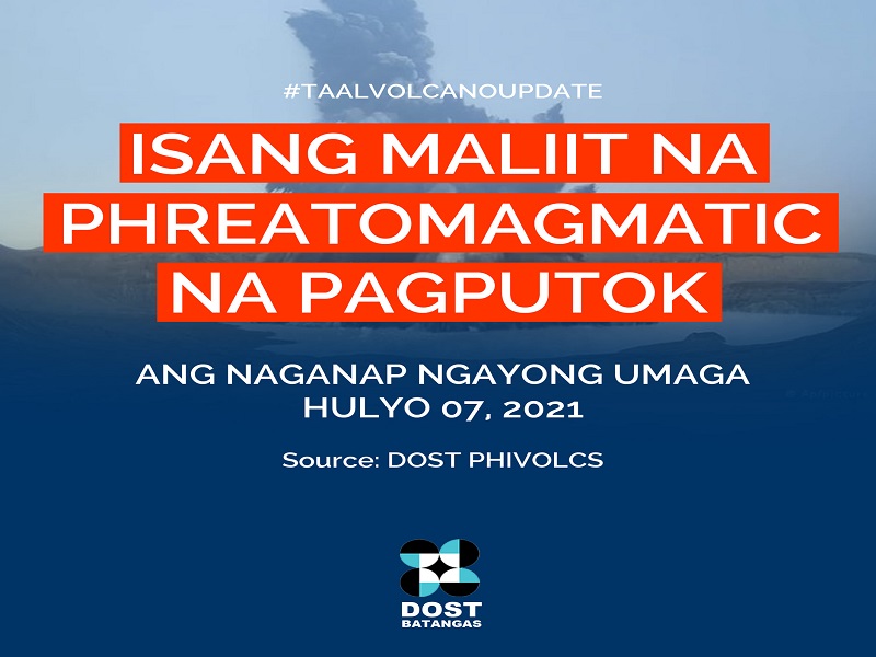 Phreatomagmatic eruption naitala sa Bulkang Taal ngayong umaga