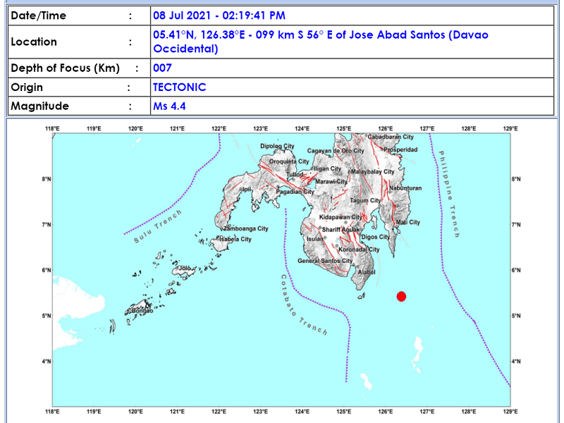 Jose Abad Santos, Davao Occidental niyanig ng magnitude 4.4 na lindol