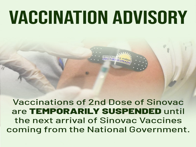 Second dose vaccination ng Sinovac sa Las Piñas City pansamantalang ihihinto