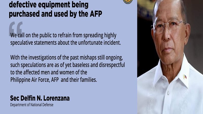 Malalimang imbestigasyon sa military plane crash sa Sulu iniutos ni Lorenzana