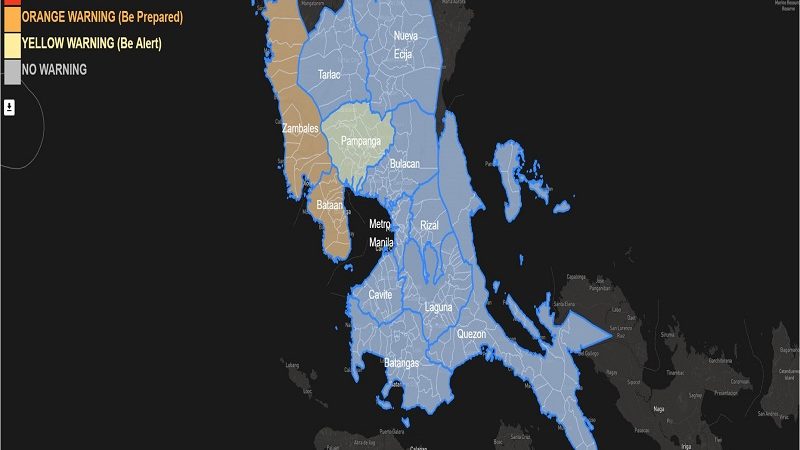 Orange rainfall warning itinaas ng PAGASA sa Zambales at Bataan