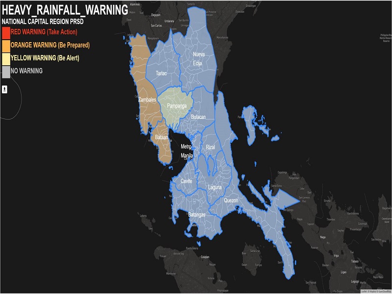 Orange rainfall warning itinaas ng PAGASA sa Zambales at Bataan