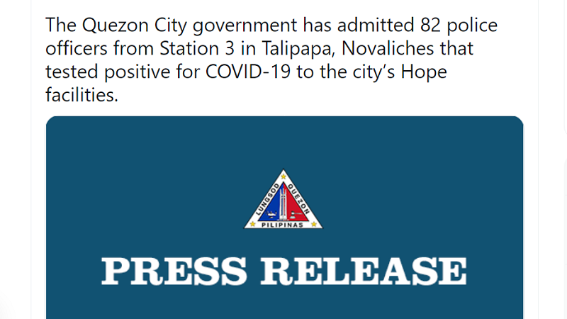 82 pulis mula sa QCPD Station 3 nagpositibo sa COVID-19