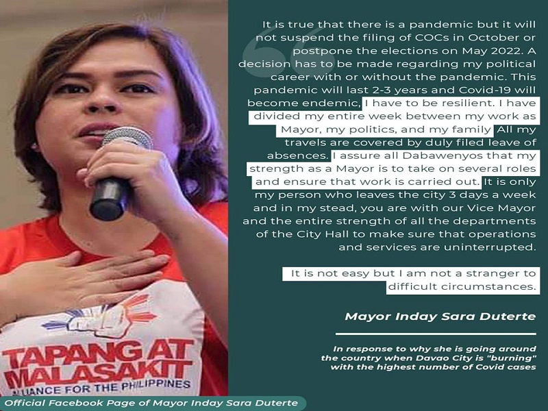 Mayor Sara, tinitiyak ang tuluy-tuloy na serbisyo para sa mga Dabawenyo, tinatarget na magka-herd immunity sa Nobyembre 2021