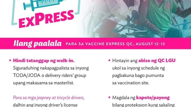 Vaccine Express ng OVP aarangkada sa Quezon City