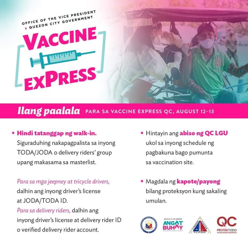 Vaccine Express ng OVP aarangkada sa Quezon City