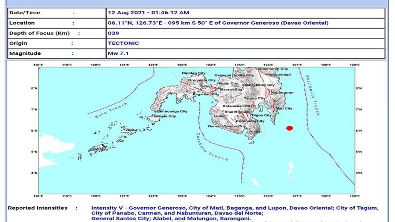 Davao Oriental niyanig ng magnitude 7.1 na lindol