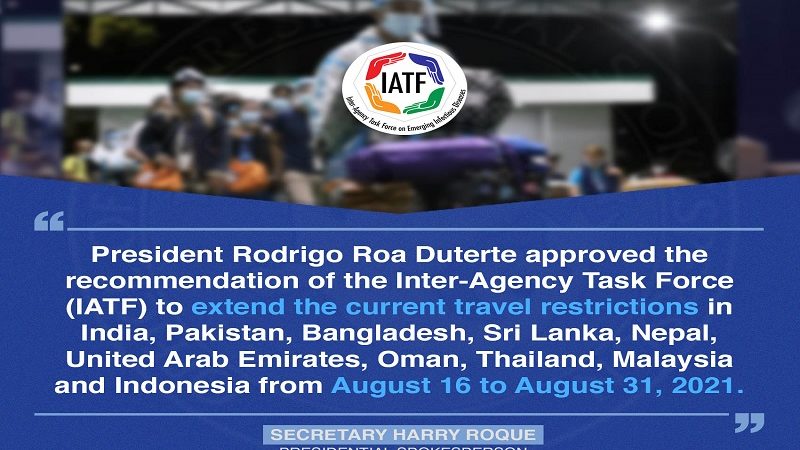 Travel restrictions sa 10 mga bansa pinalawig hanggang August 31