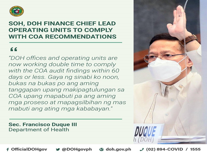 DOH doble-kayod na para maka-comply sa COA recommendation