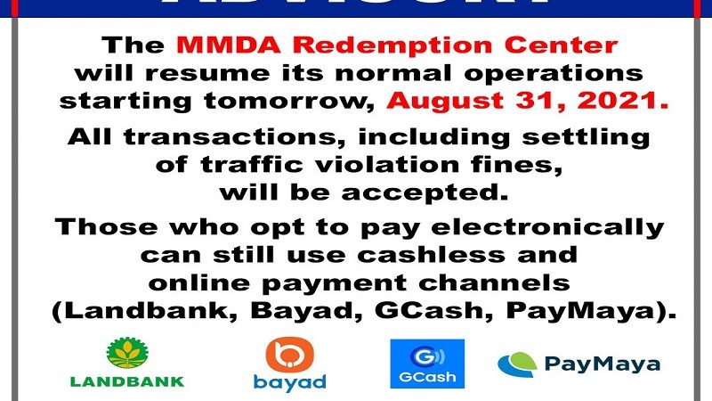 Operasyon ng MMDA Redemption Center balik-normal na simula bukas (Aug. 31)