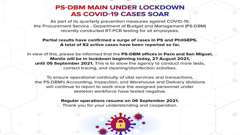 Procurement Service office ng DBM isinailalim sa lockdown