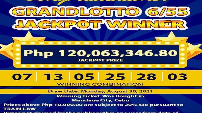 Lotto bettor mula Mandaue City wagi ng mahigit P120M na jackpot sa lotto