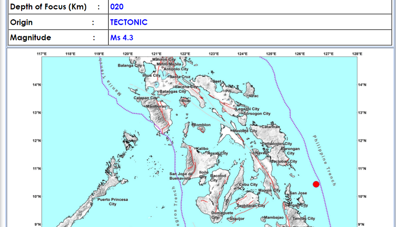 Burgos, Surigao del Norte niyanig ng magnitude 4.3 na lindol