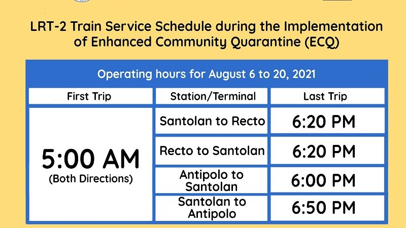 LRT-2 magpapatupad ng shortened operations sa kasagsagan ng ECQ