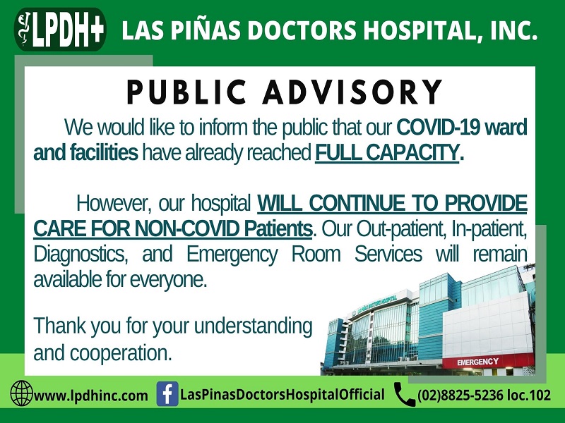 COVID-19 ward ng Las Piñas Doctors Hospital nasa full capacity na