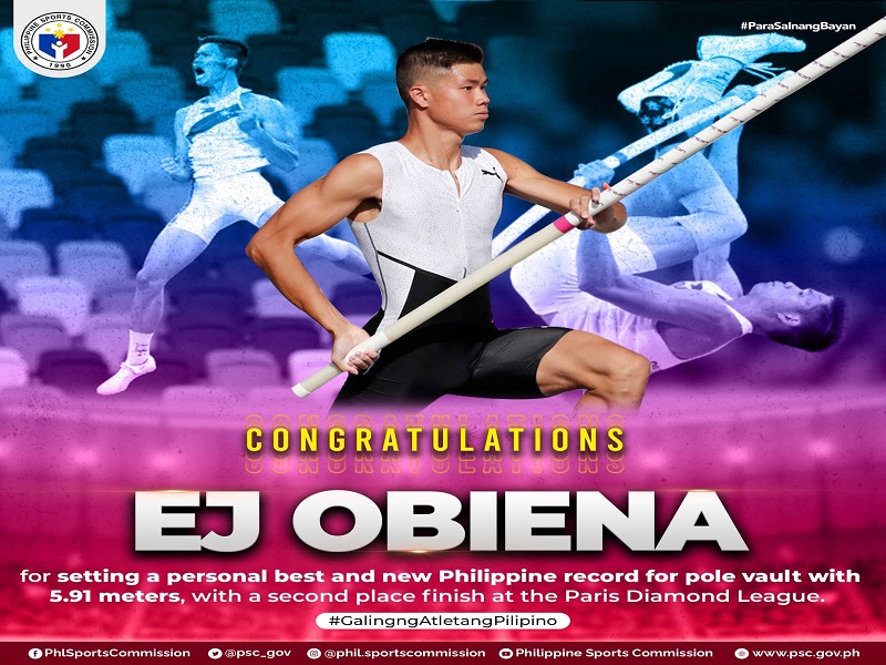 Pinoy pole vaulter EJ Obiena muling nagtala ng PH record; wagi ng silver medal sa Paris Diamond League