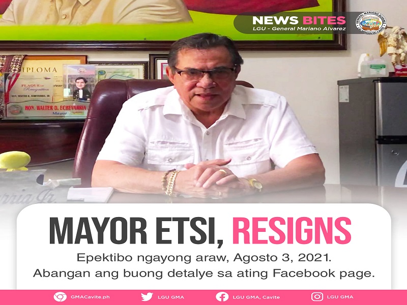 Mayor ng General Mariano Alvarez, Cavite na si Walter Echevarria Jr., bumaba sa pwesto dahil sa problema sa kalusugan