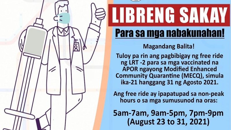 Libreng sakay sa MRT at LRT sa mga bakunadong APOR magpapatuloy sa pag-iral ng MECQ
