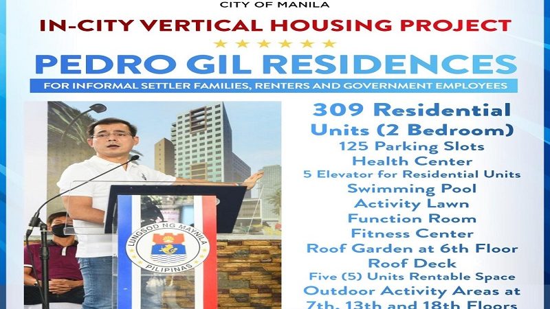 Pagtatayo ng 20-storey Pedro Gil Residences para sa mga informal settlers sa Maynila uumpisahan na