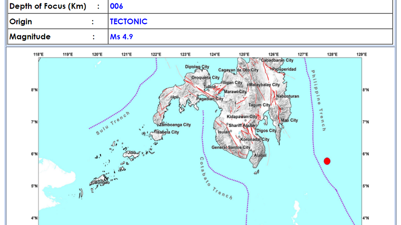 Tarragona, Davao Oriental niyanig ng magnitude 4.9 at magnitude 4.3 na lindol