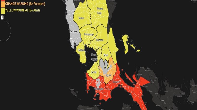 Yellow warning itinaas na sa Metro Manila at mga kalapit na lalawigan