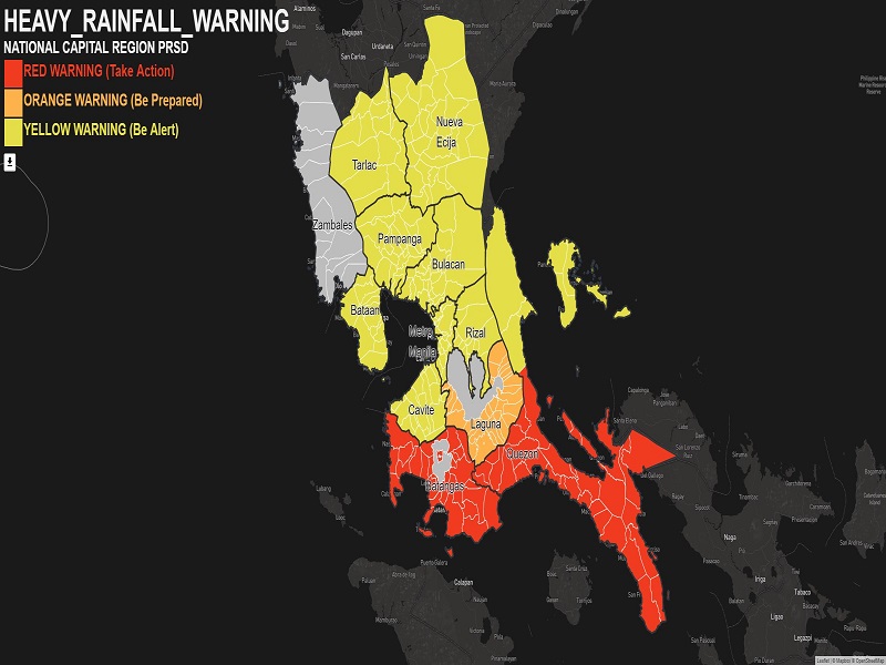 Yellow warning itinaas na sa Metro Manila at mga kalapit na lalawigan