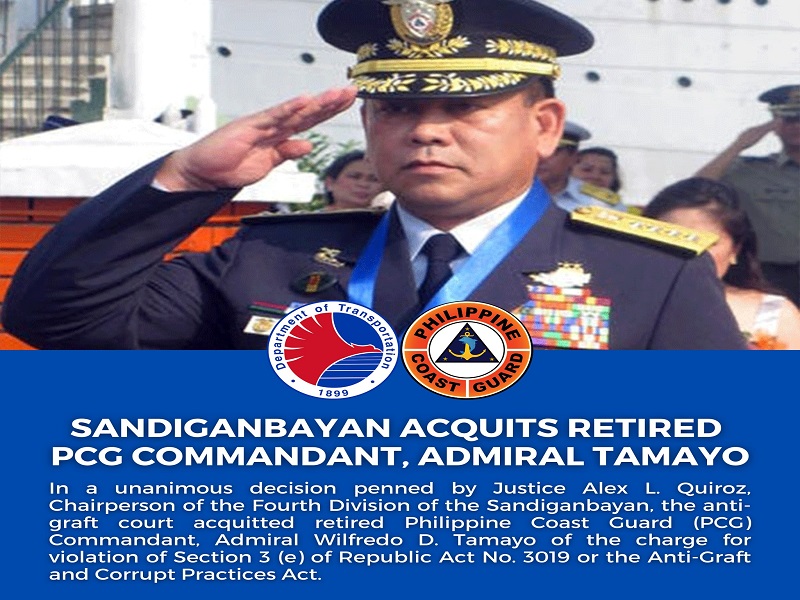 Retired Coast Guard Commandant Admiral Wilfredo pinawalang-sala ng Sandiganbayan sa kasong graft