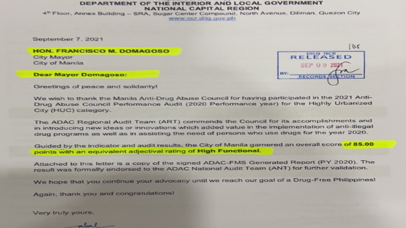 DILG-NCR kinilala ang performance ng Anti-Drug Council ng Pamahalaang Lungsod ng Maynila