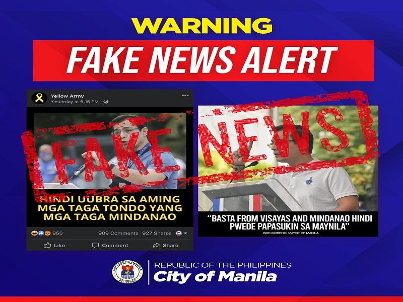 Pamahalaang Lungsod ng Maynila nagbabala sa mga ipinakakalat na fake news laban kay Mayor Isko Moreno