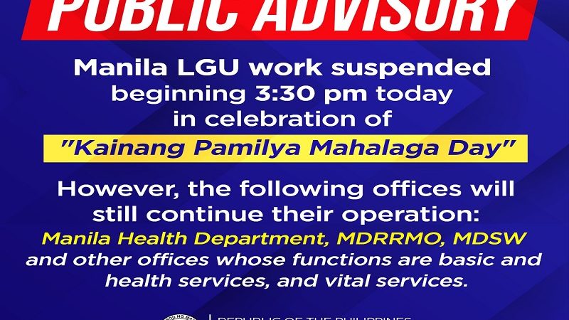 Pasok sa Manila City Hall suspendido na simula alas 3:30 ng hapon