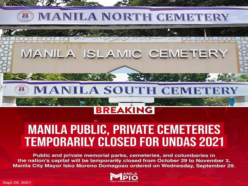 Mga sementeryo sa Maynila sarado sa panahon ng Undas