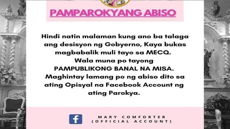 Post ng mga parokya sa Metro Manila tungkol sa “pabago-bagong” pasya ng gobyerno sa quarantine measure viral sa social media